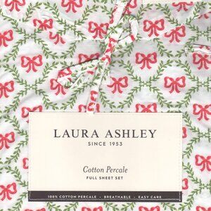 Laura Ashley Christmas BOWS & TRELLIS Cotton Sheet Set - FULL Size Set